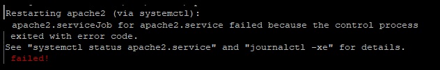 Failed to restart apache